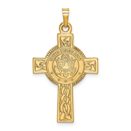 14k Yellow Gold Army Insignia Cross Pendant