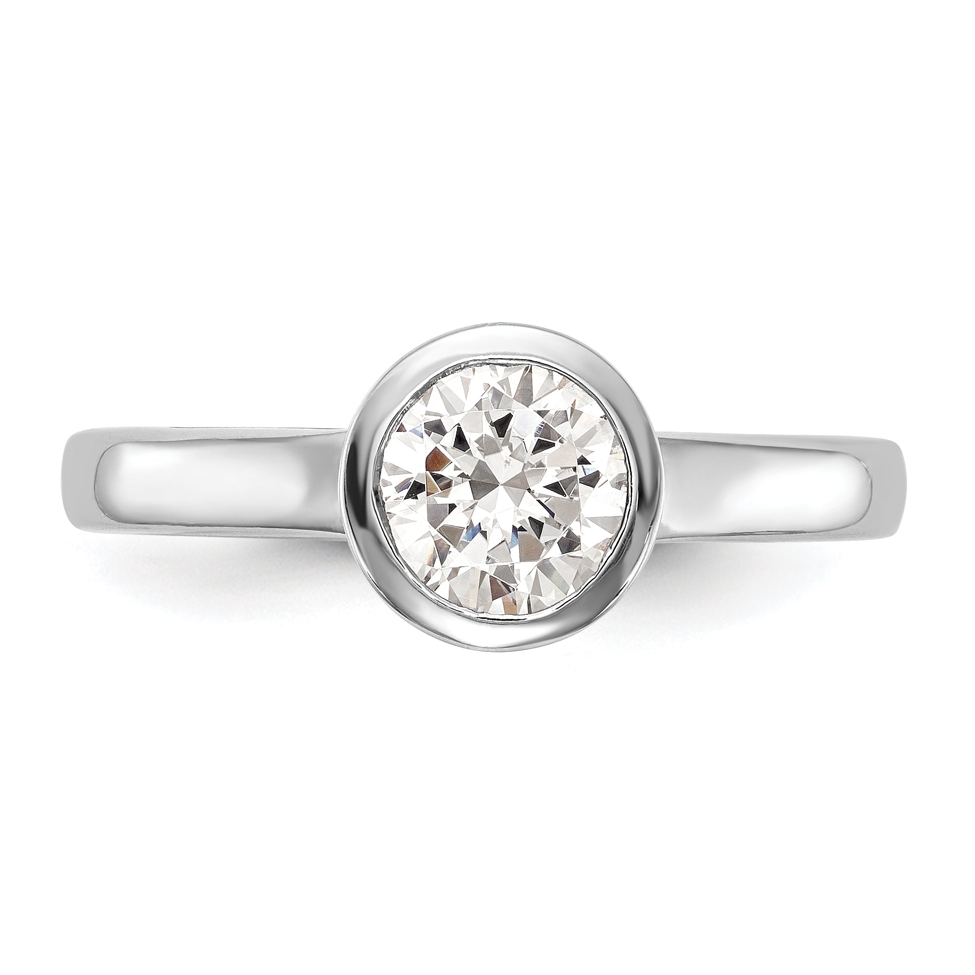 0.25ct. CZ Solid Real 14K White Gold Round Bezel Solitaire Engagement Ring