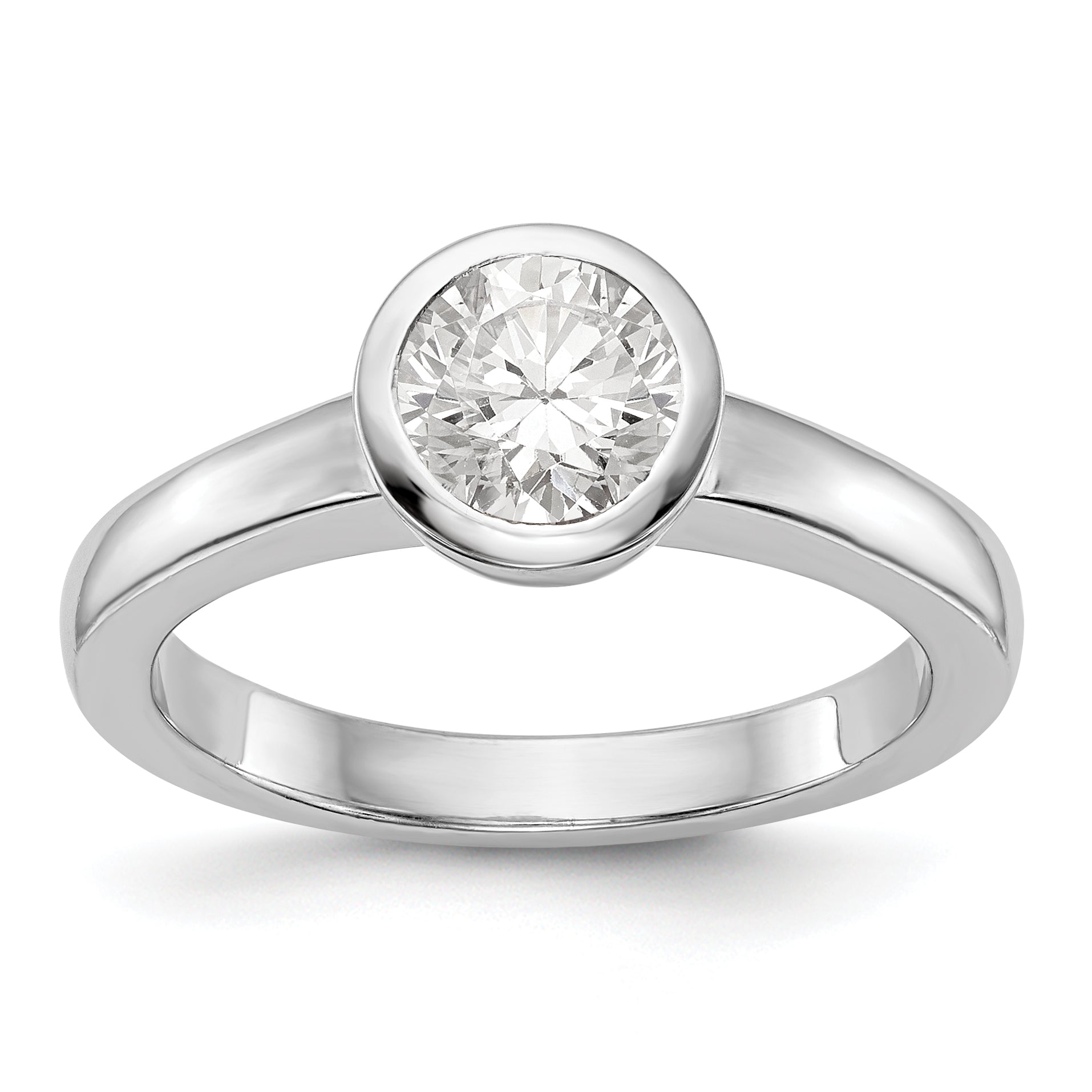 0.25ct. CZ Solid Real 14K White Gold Round Bezel Solitaire Engagement Ring
