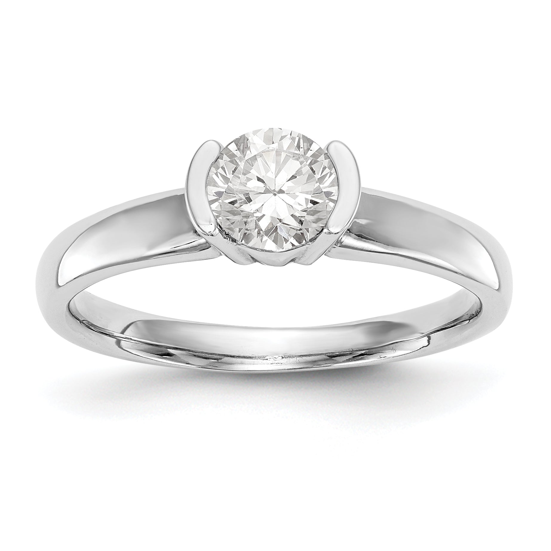 0.25ct. CZ Solid Real 14K White Gold Round Bezel Solitaire Engagement Ring