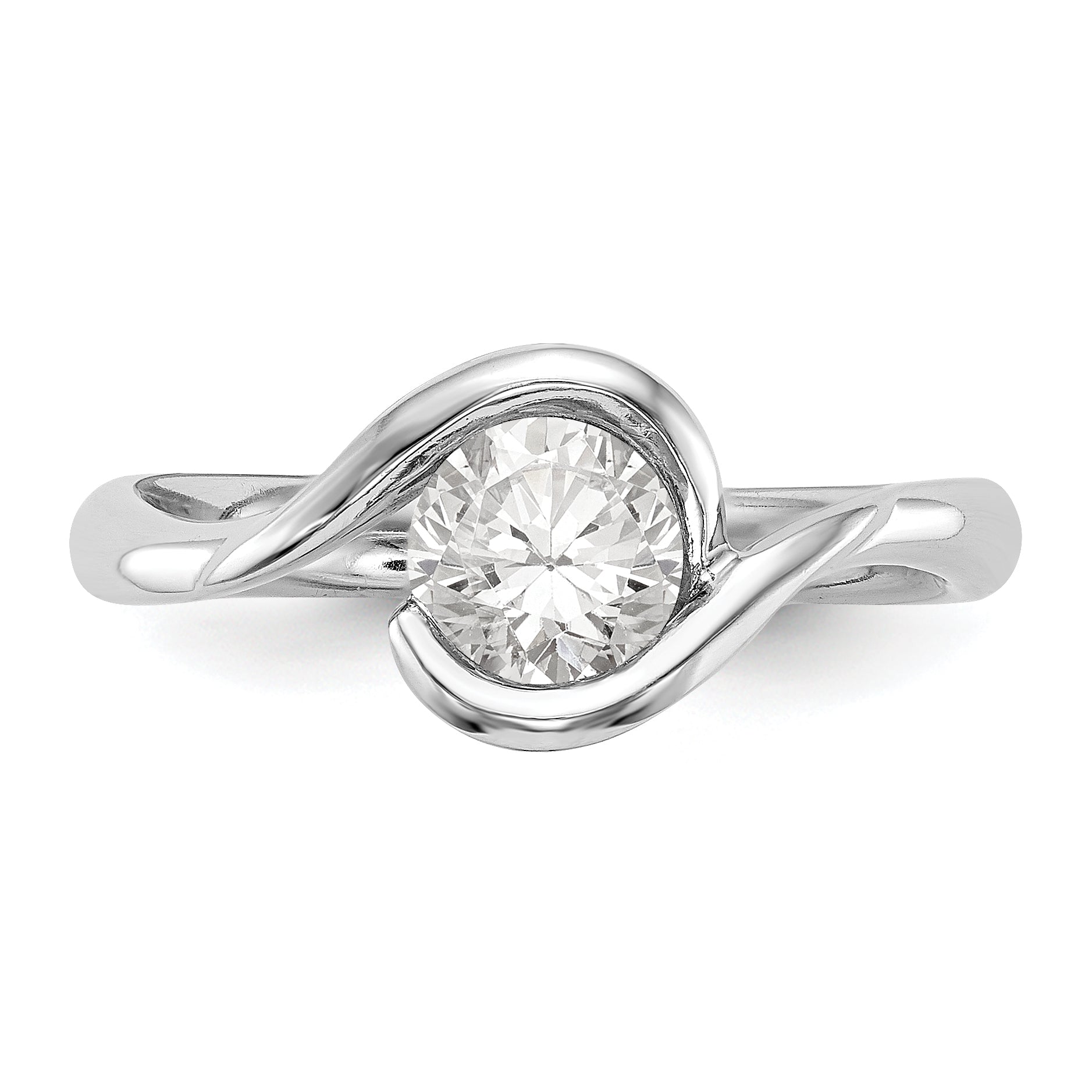 0.25ct. CZ Solid Real 14K White Gold Round Bezel Set Solitaire Engagement Ring Engagement Polished