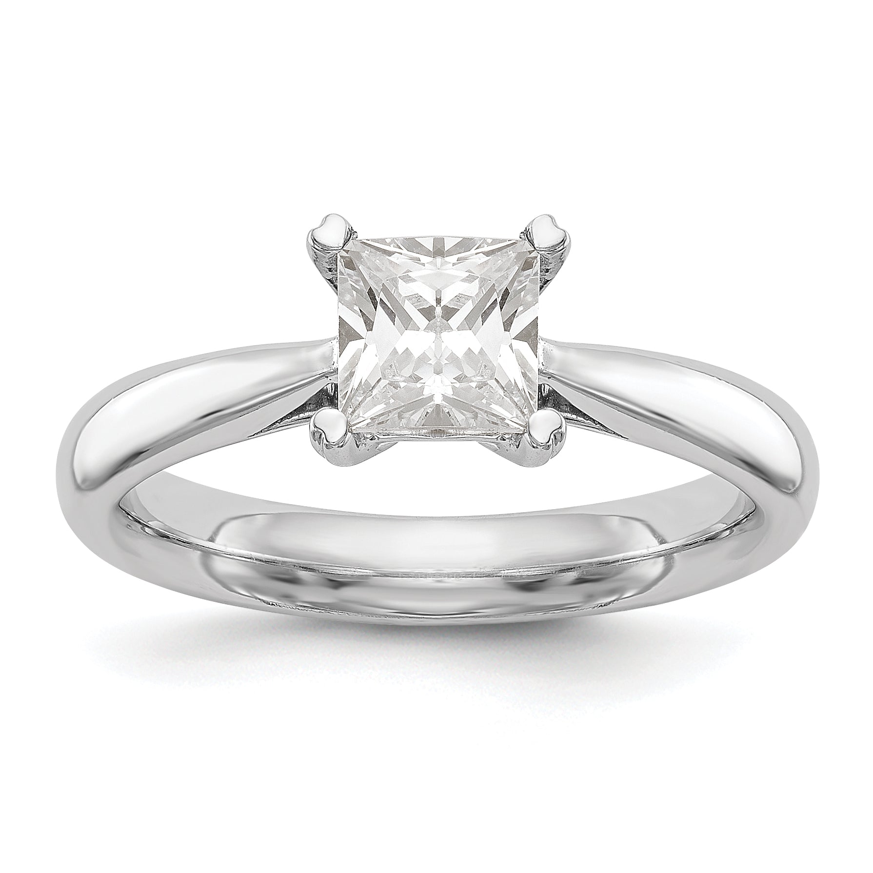 0.33ct. CZ Solid Real 14k White Gold Square Solitaire Engagement Ring