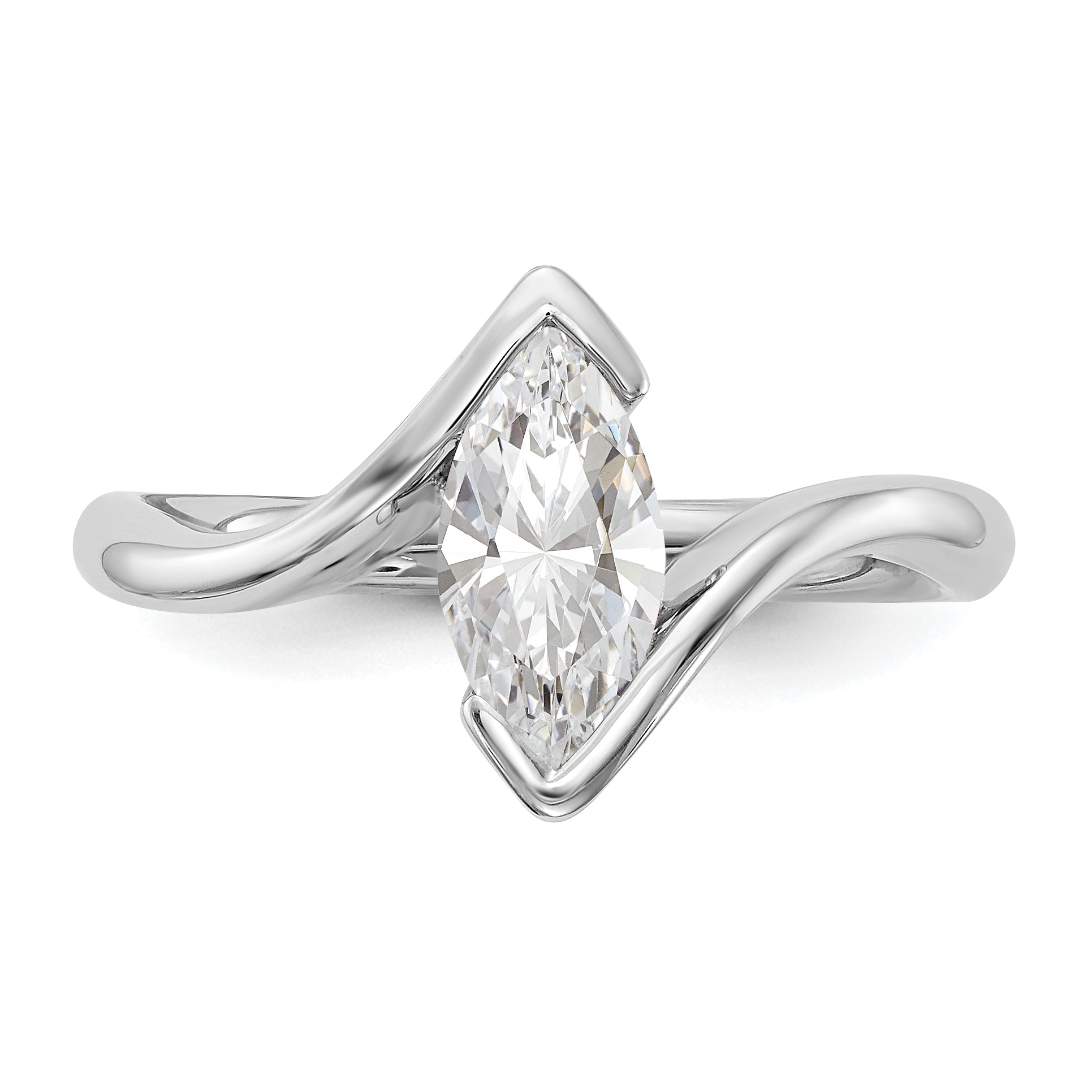 0.25ct. CZ Solid Real 14k White Gold Marquise Bezel Solitaire Engagement Ring