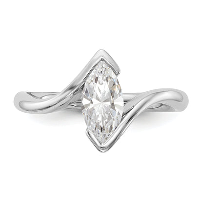 0.50ct. CZ Solid Real 14k White Gold Marquise Bezel Solitaire Engagement Ring