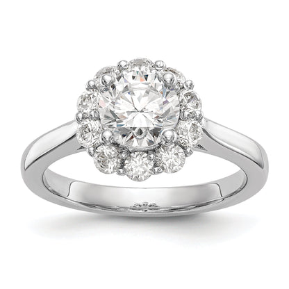0.75ct. CZ Solid Real 14K White Gold Round Halo Engagement Ring