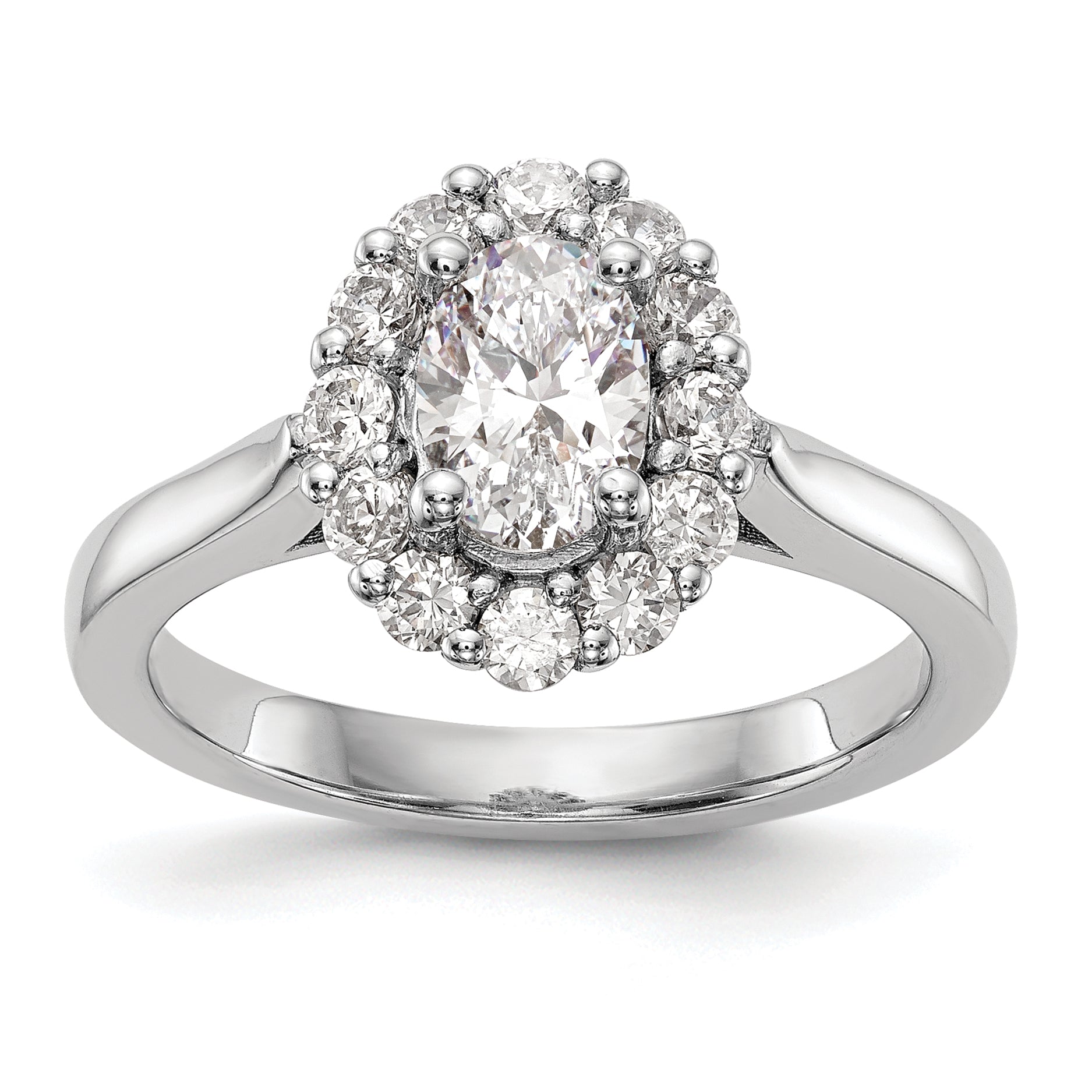 0.75ct. CZ Solid Real 14K White Gold Oval Halo Engagement Ring