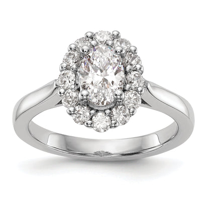 0.75ct. CZ Solid Real 14K White Gold Oval Halo Engagement Ring