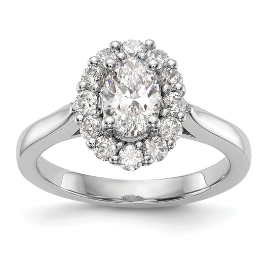0.75ct. CZ Solid Real 14K White Gold Oval Halo Engagement Ring