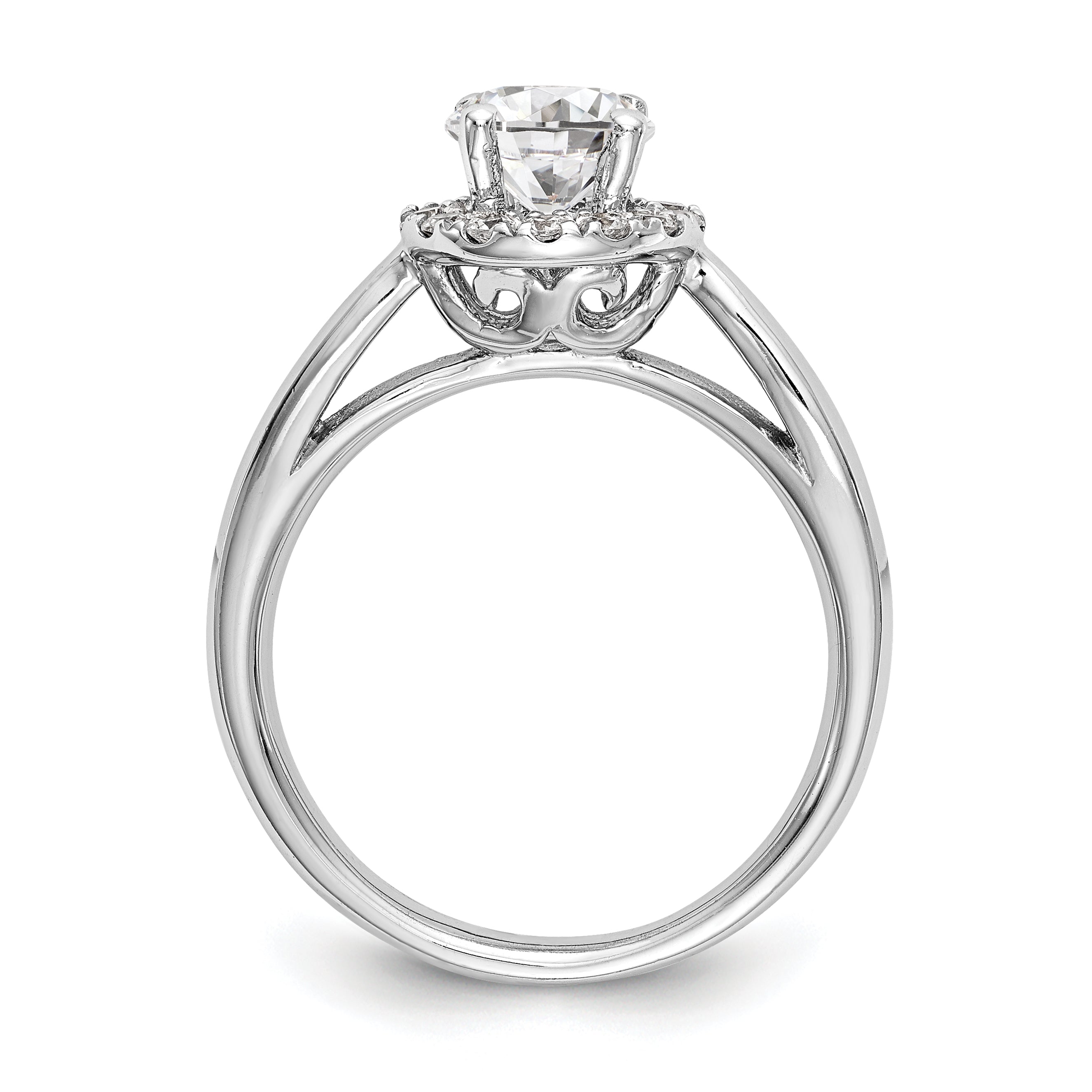 0.25ct. CZ Solid Real 14K White Gold Round Halo Engagement Ring