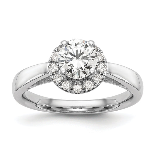 0.75ct. CZ Solid Real 14K White Gold Round Halo Engagement Ring
