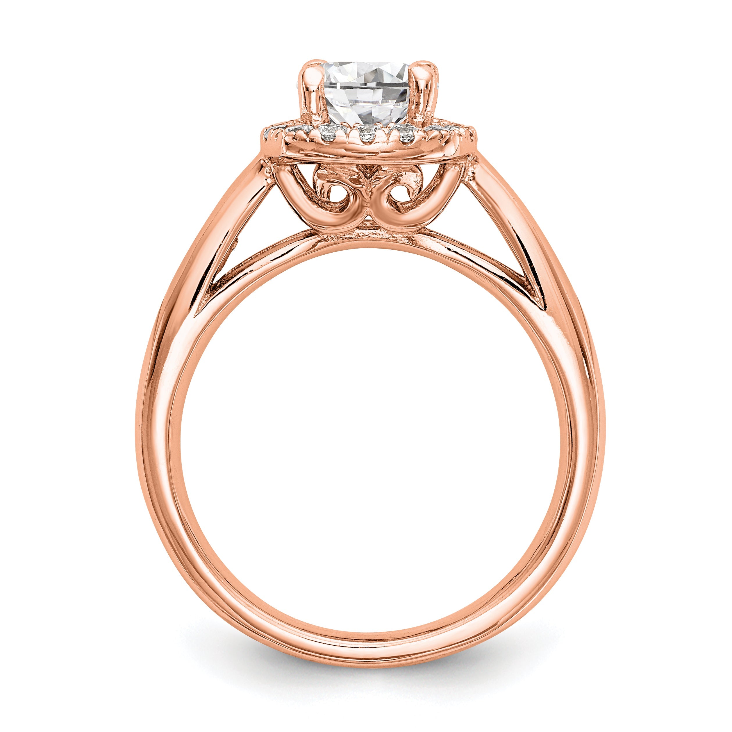 0.38ct. CZ Solid Real 14k Rose Round Halo Engagement Ring