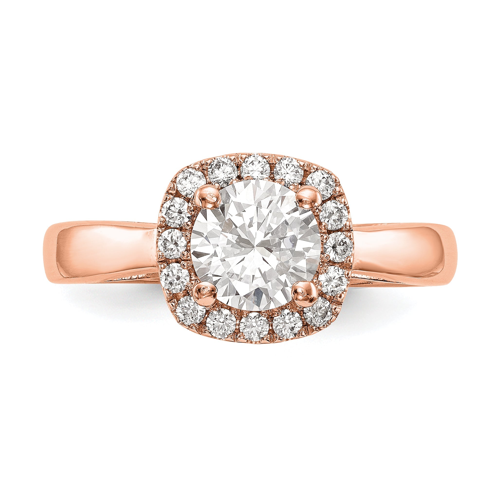 0.38ct. CZ Solid Real 14k Rose Round Halo Engagement Ring