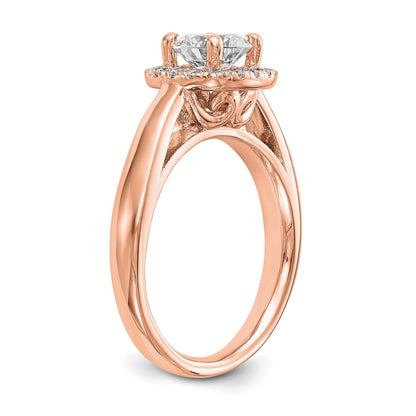 0.38ct. CZ Solid Real 14k Rose Round Halo Engagement Ring