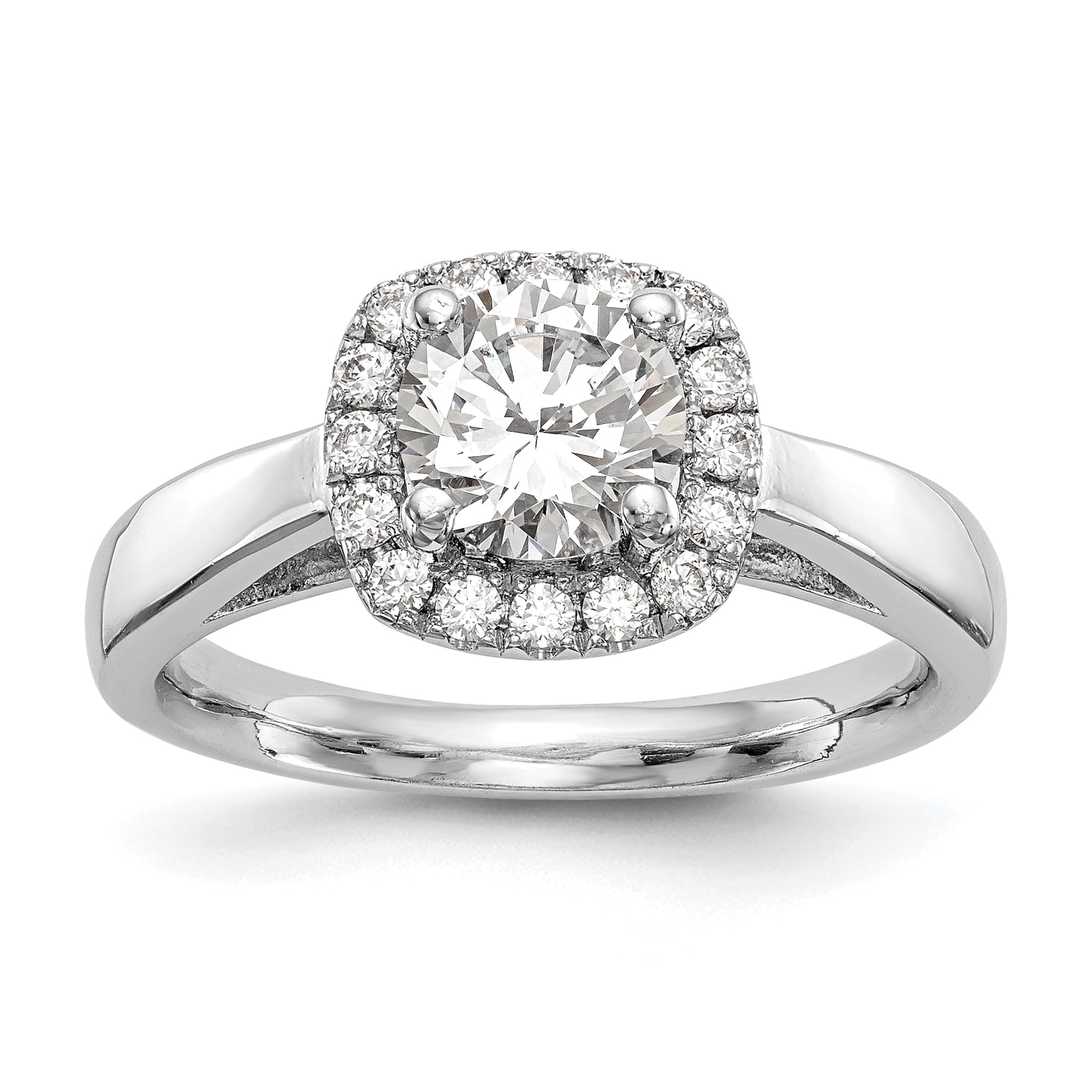 0.75ct. CZ Solid Real 14K White Gold Round Halo Engagement Ring