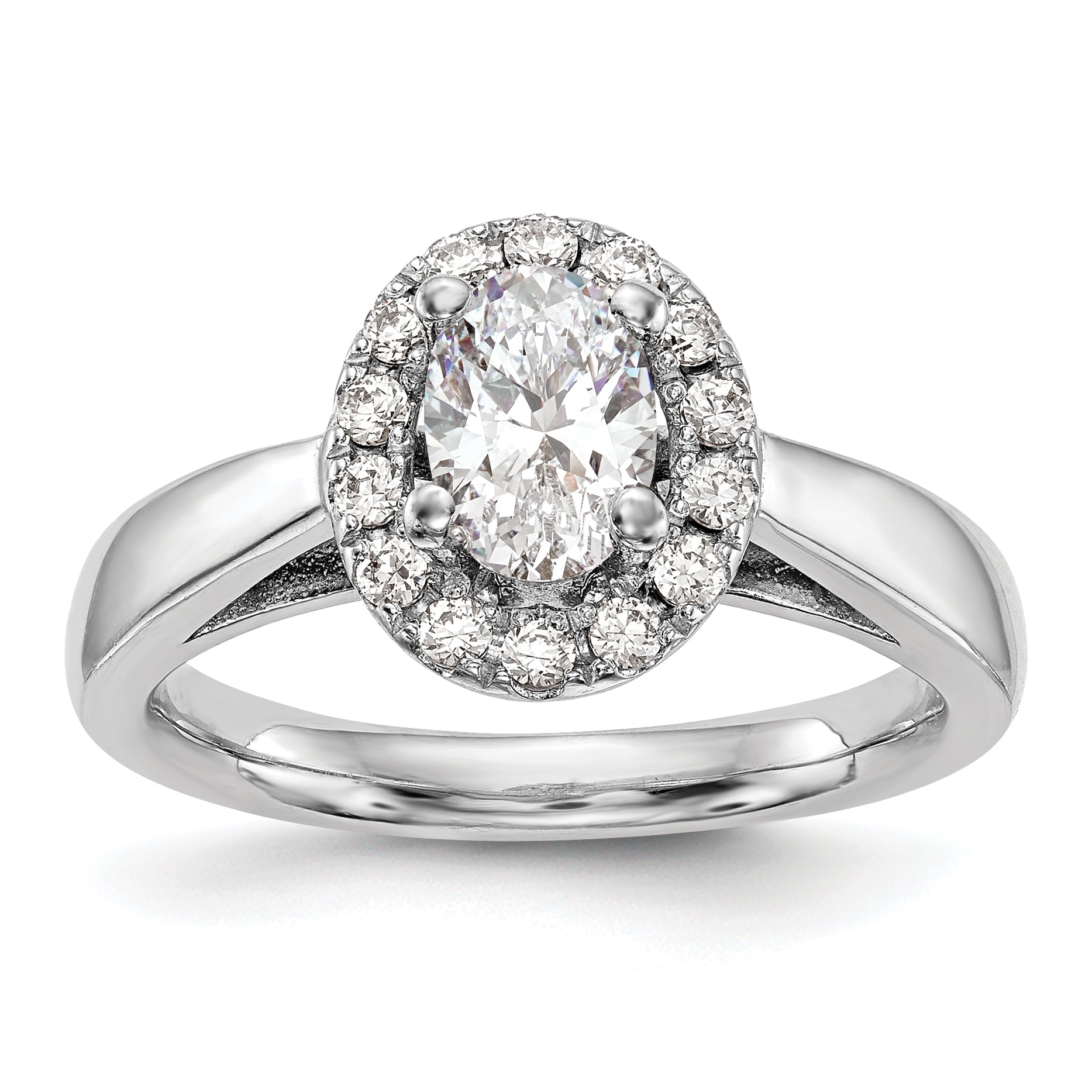 0.25ct. CZ Solid Real 14K White Gold Oval Halo Engagement Ring