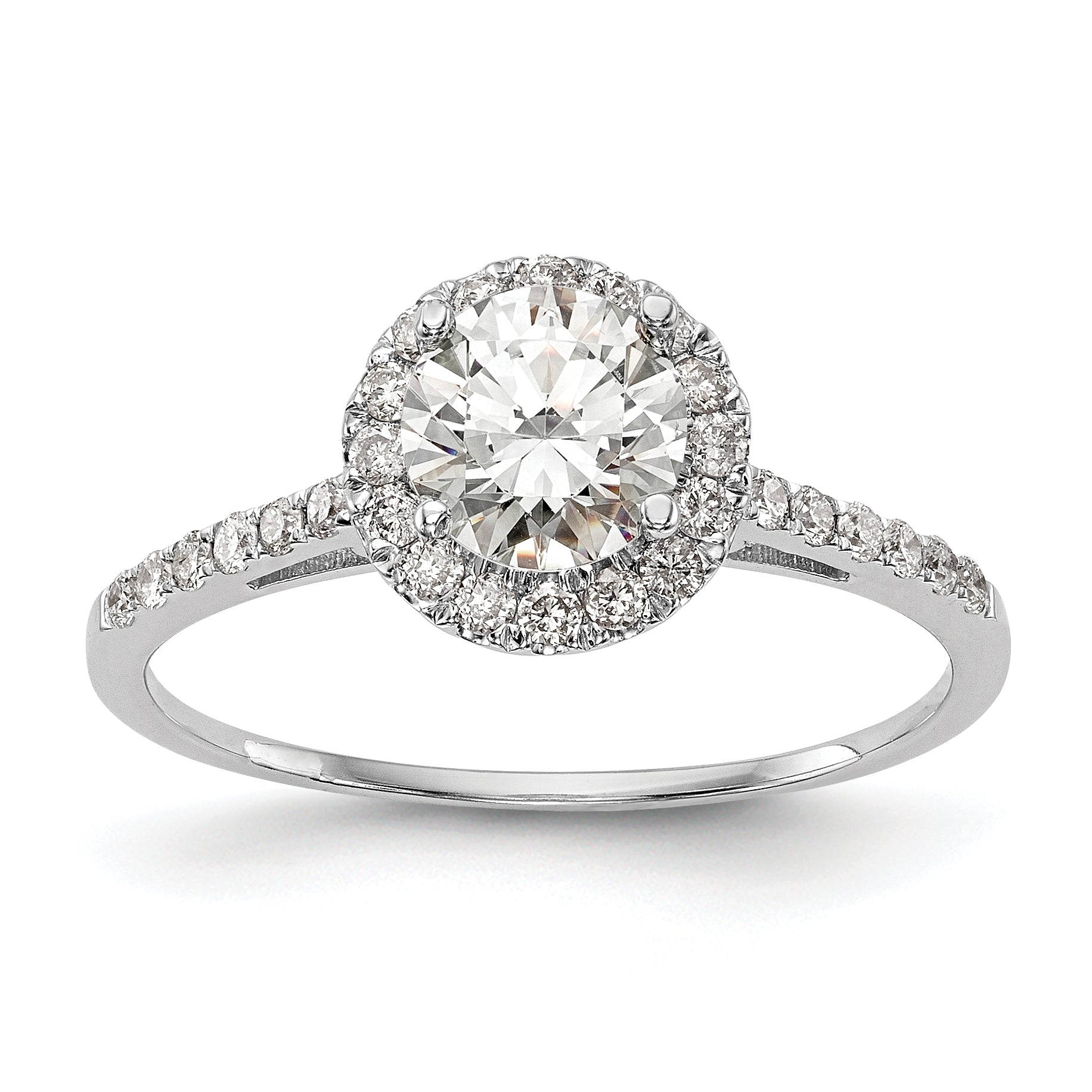 0.75ct. CZ Solid Real 14k White Gold Round Halo Engagement Ring