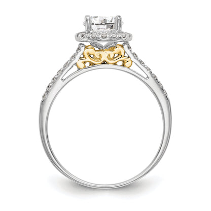 0.25ct. CZ Solid Real 14k Two-tone Gold Round Halo Engagement Ring