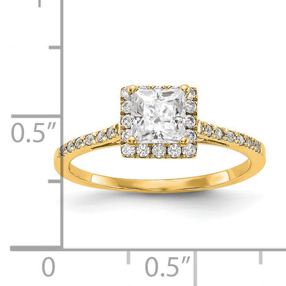 0.50ct. CZ Solid Real 14ktt Princess Halo Engagement Ring