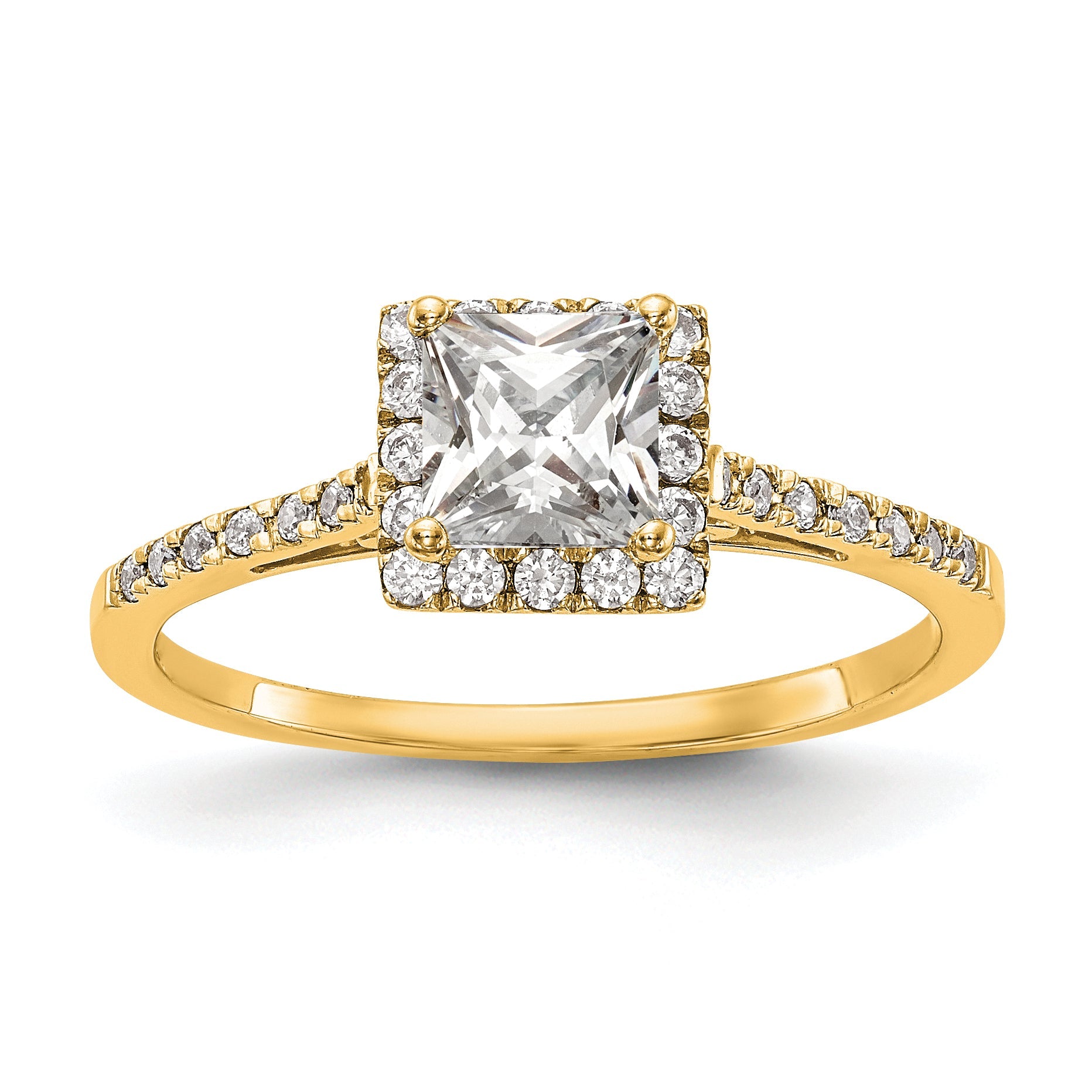 0.50ct. CZ Solid Real 14ktt Princess Halo Engagement Ring