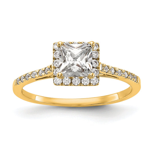 0.50ct. CZ Solid Real 14ktt Princess Halo Engagement Ring