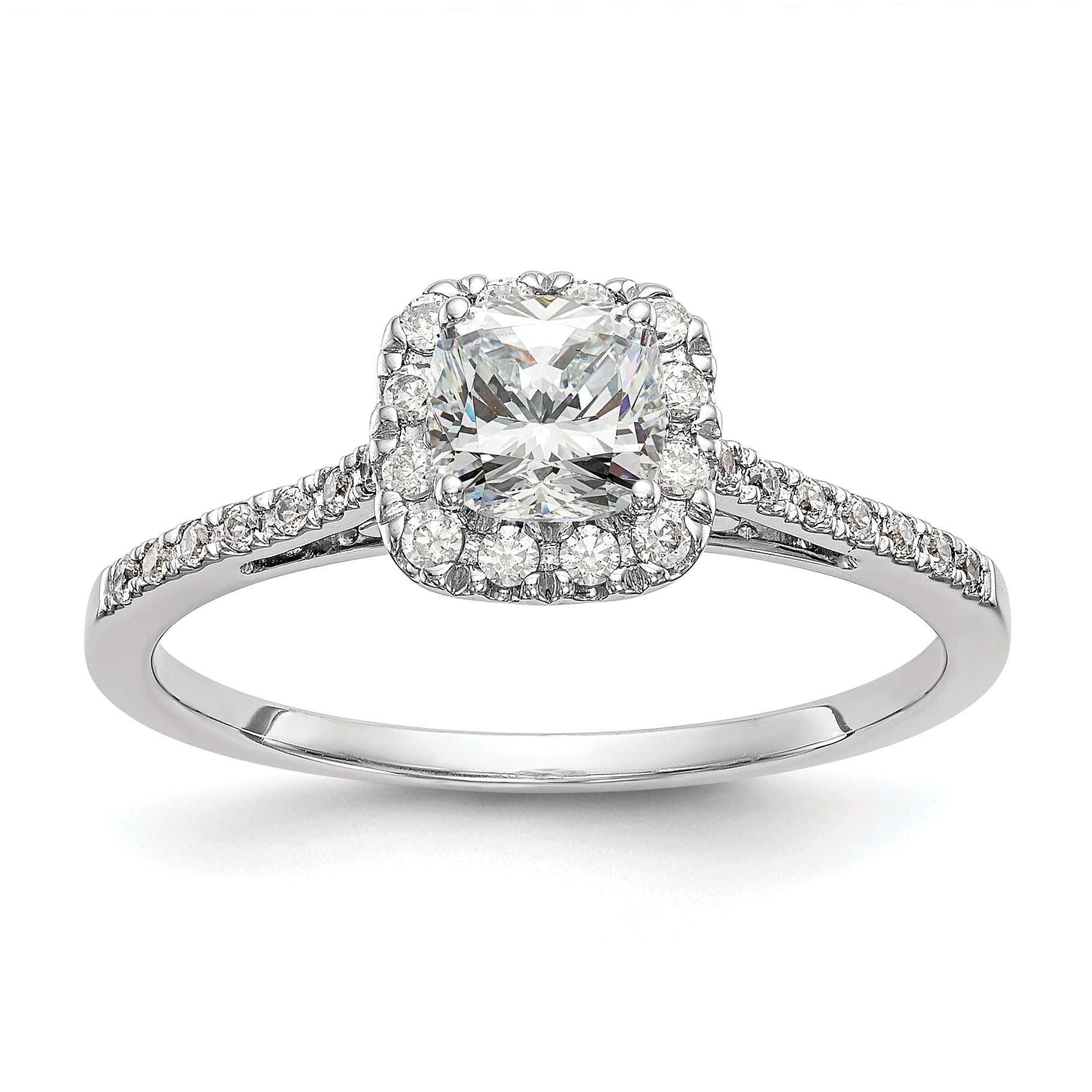 0.75ct. CZ Solid Real 14K White Gold Cushion Halo Engagement Ring