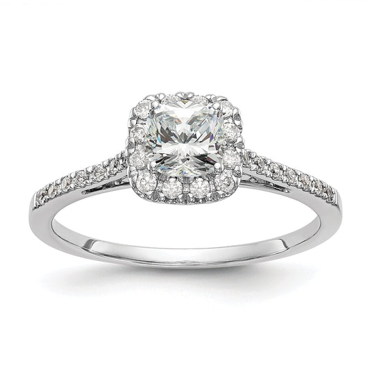 0.75ct. CZ Solid Real 14K White Gold Cushion Halo Engagement Ring