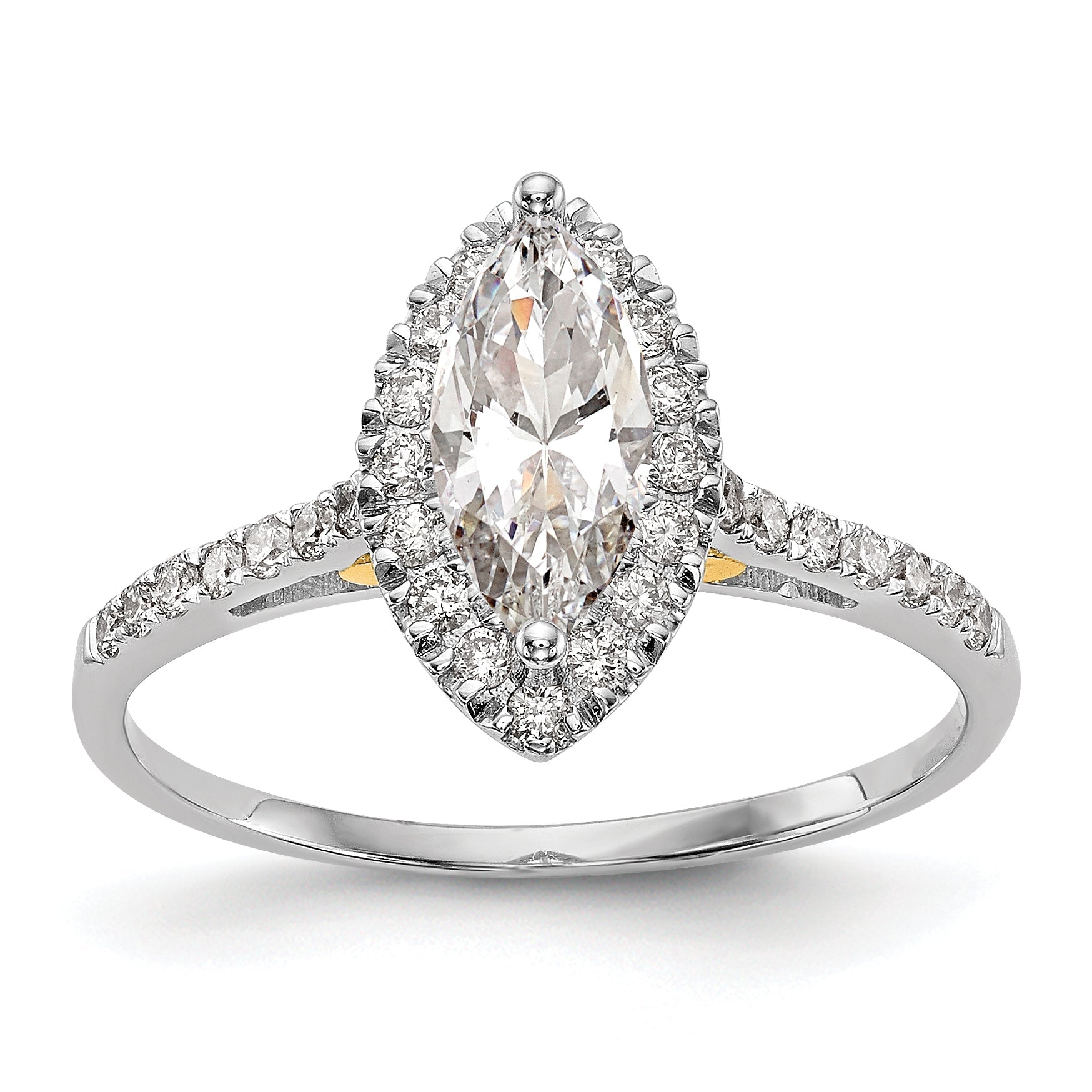 0.33ct. CZ Solid Real 14ktt Marquise Halo Engagement Ring