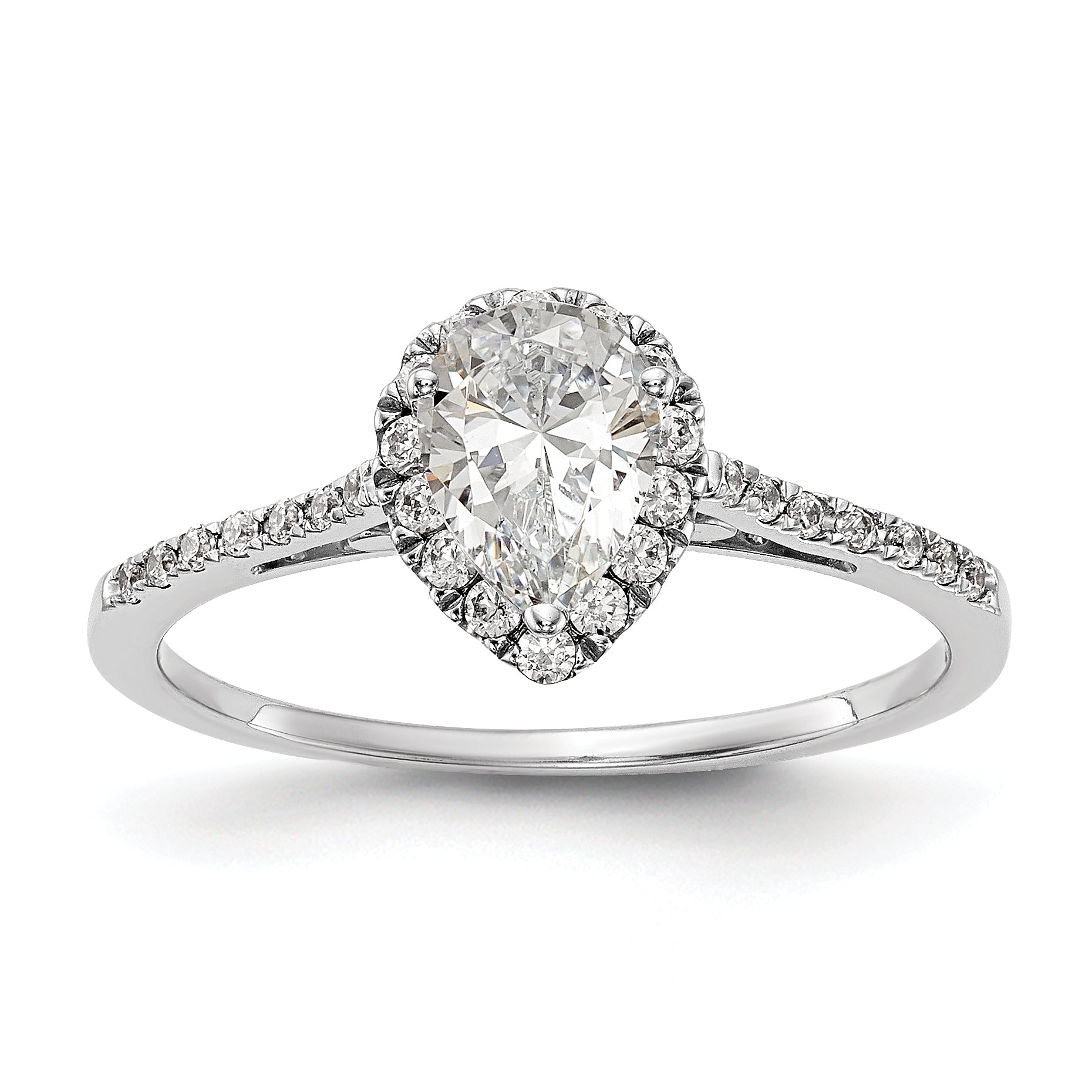 2.00ct. CZ Solid Real 14K White Gold Pear Halo Engagement Ring