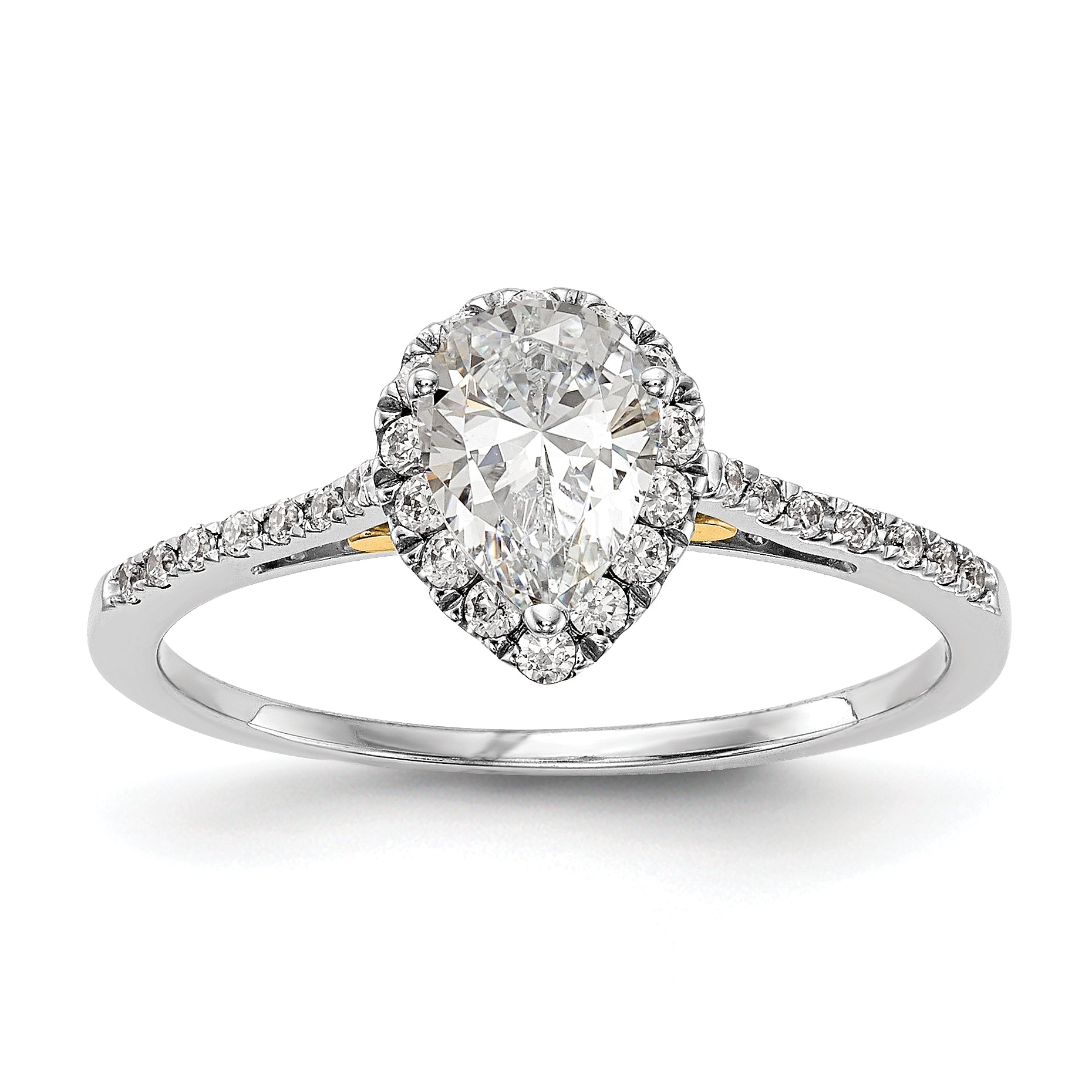 1.50ct. CZ Solid Real 14ktt Pear Halo Engagement Ring
