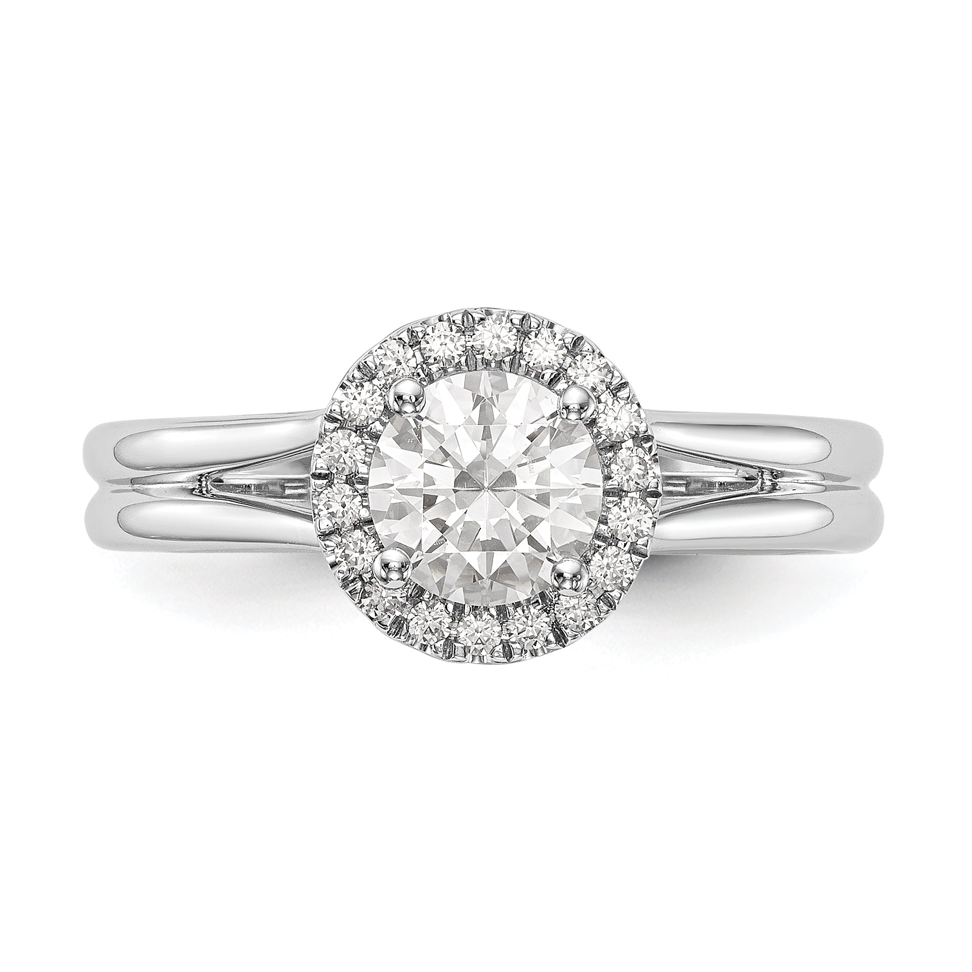 0.50ct. CZ Solid Real 14K White Gold Round Halo Split Shank Engagement Ring