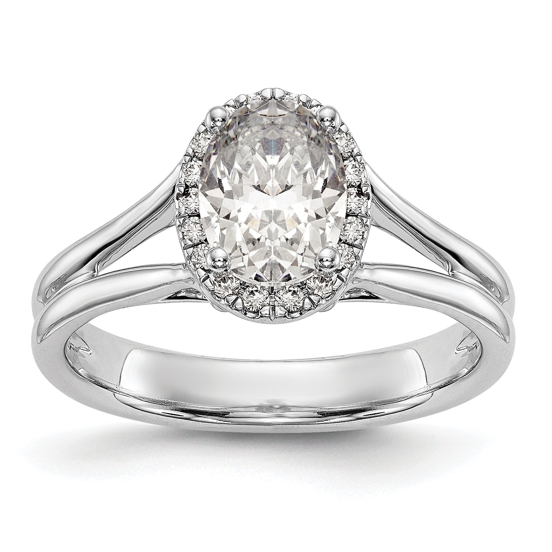 0.25ct. CZ Solid Real 14K White Gold Oval Halo Split Shank Engagement Ring