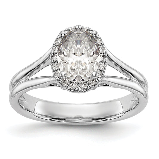 0.25ct. CZ Solid Real 14K White Gold Oval Halo Split Shank Engagement Ring