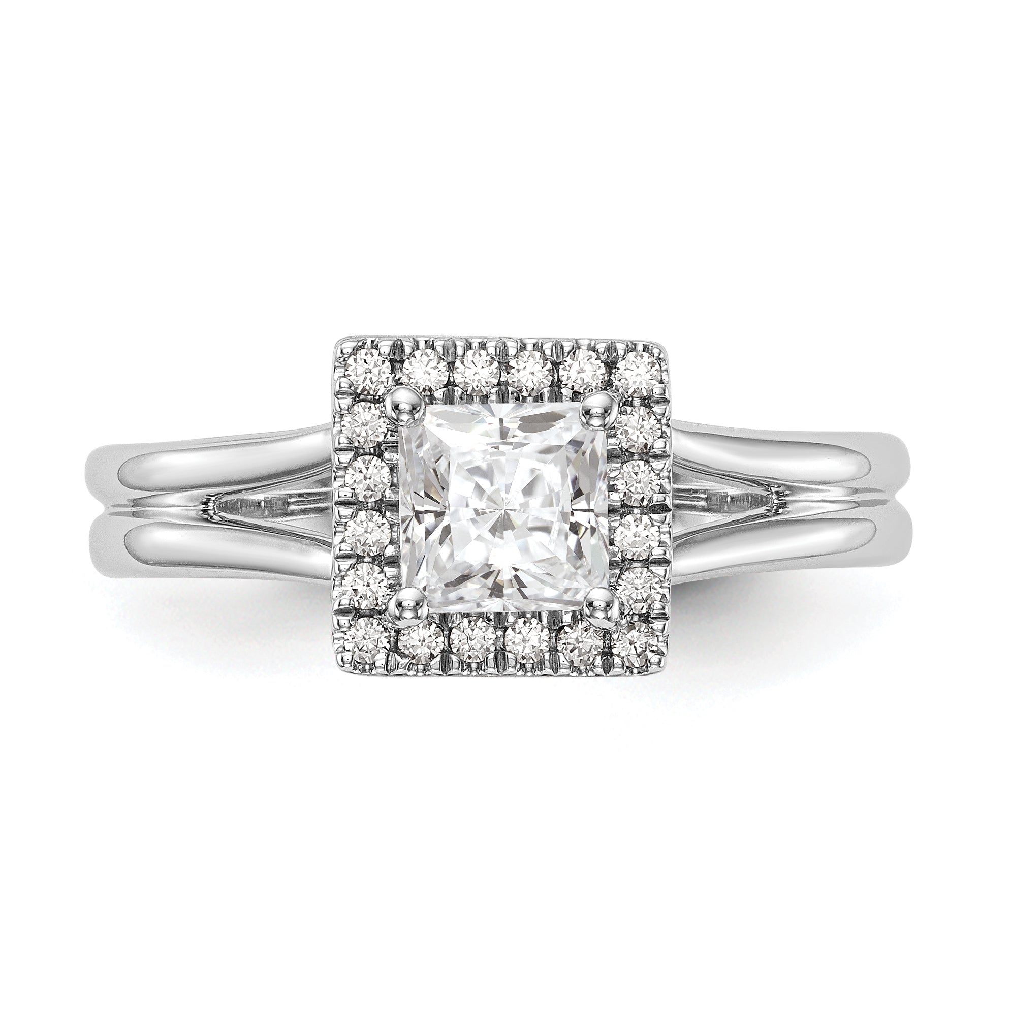 0.25ct. CZ Solid Real 14K White Gold Princess Halo Split Shank Engagement Ring