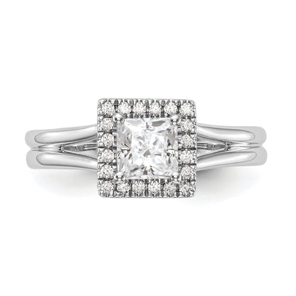 0.25ct. CZ Solid Real 14K White Gold Princess Halo Split Shank Engagement Ring