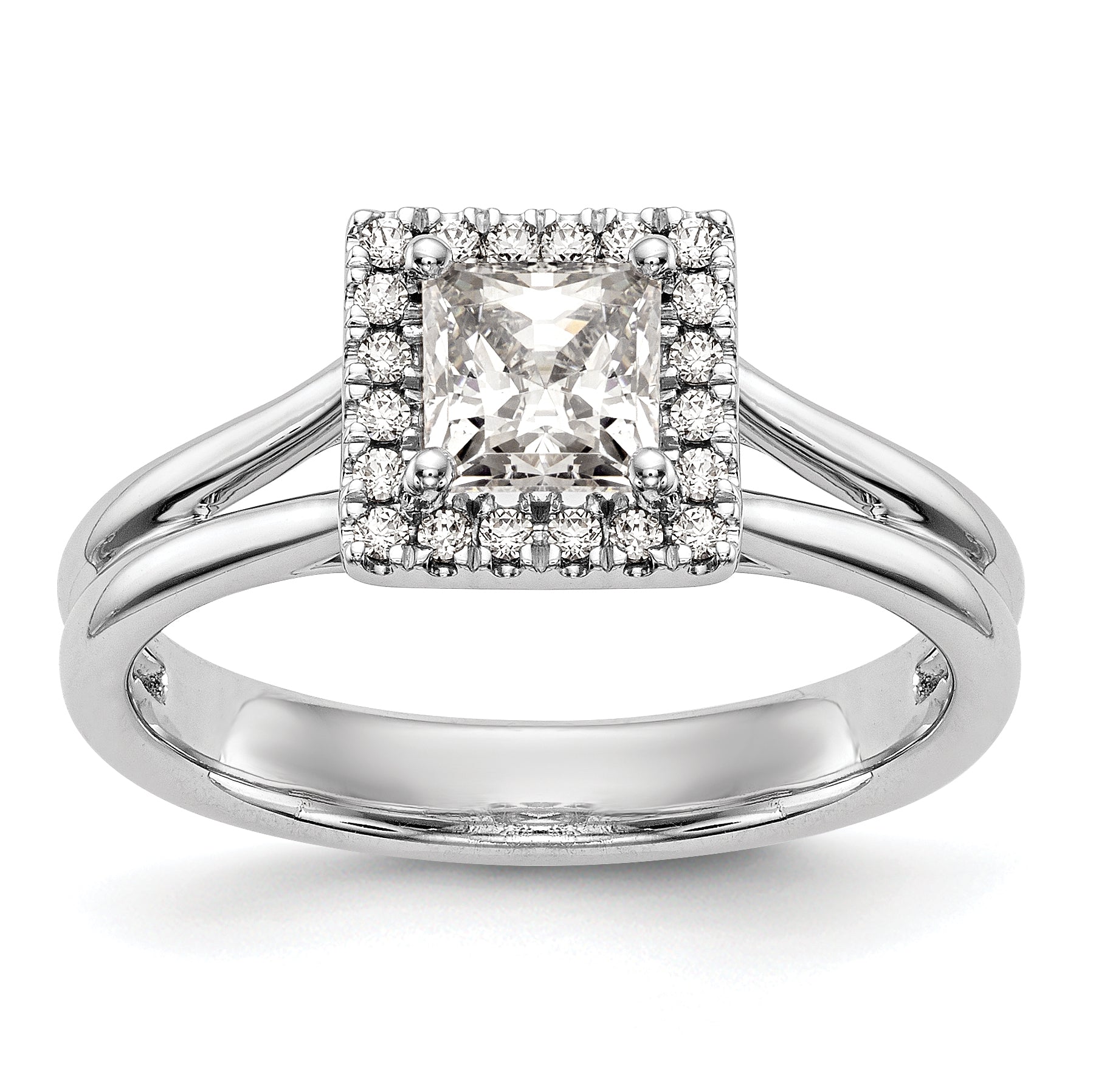 0.25ct. CZ Solid Real 14K White Gold Princess Halo Split Shank Engagement Ring