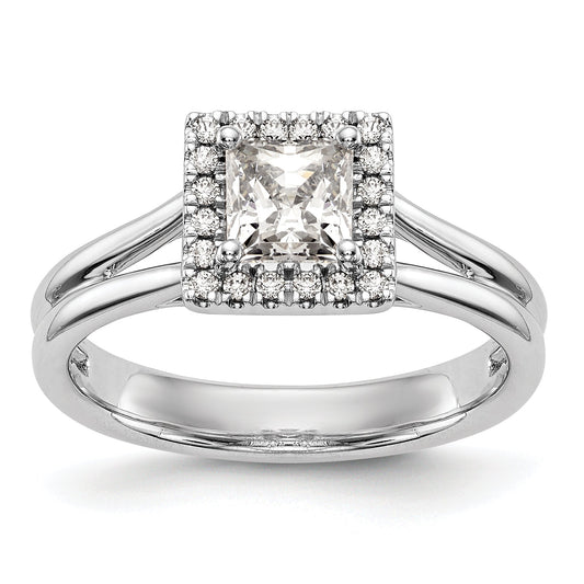 0.25ct. CZ Solid Real 14K White Gold Princess Halo Split Shank Engagement Ring