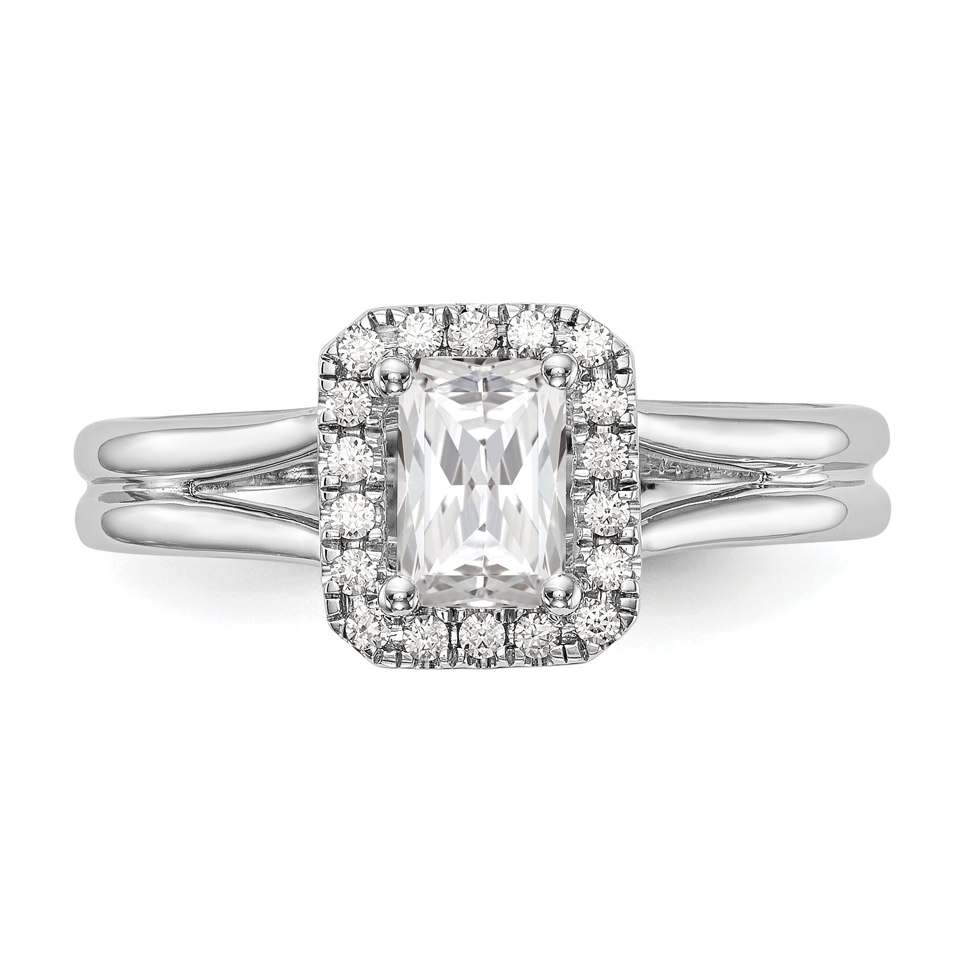 0.25ct. CZ Solid Real 14K White Gold Emerald Halo Split Shank Engagement Ring