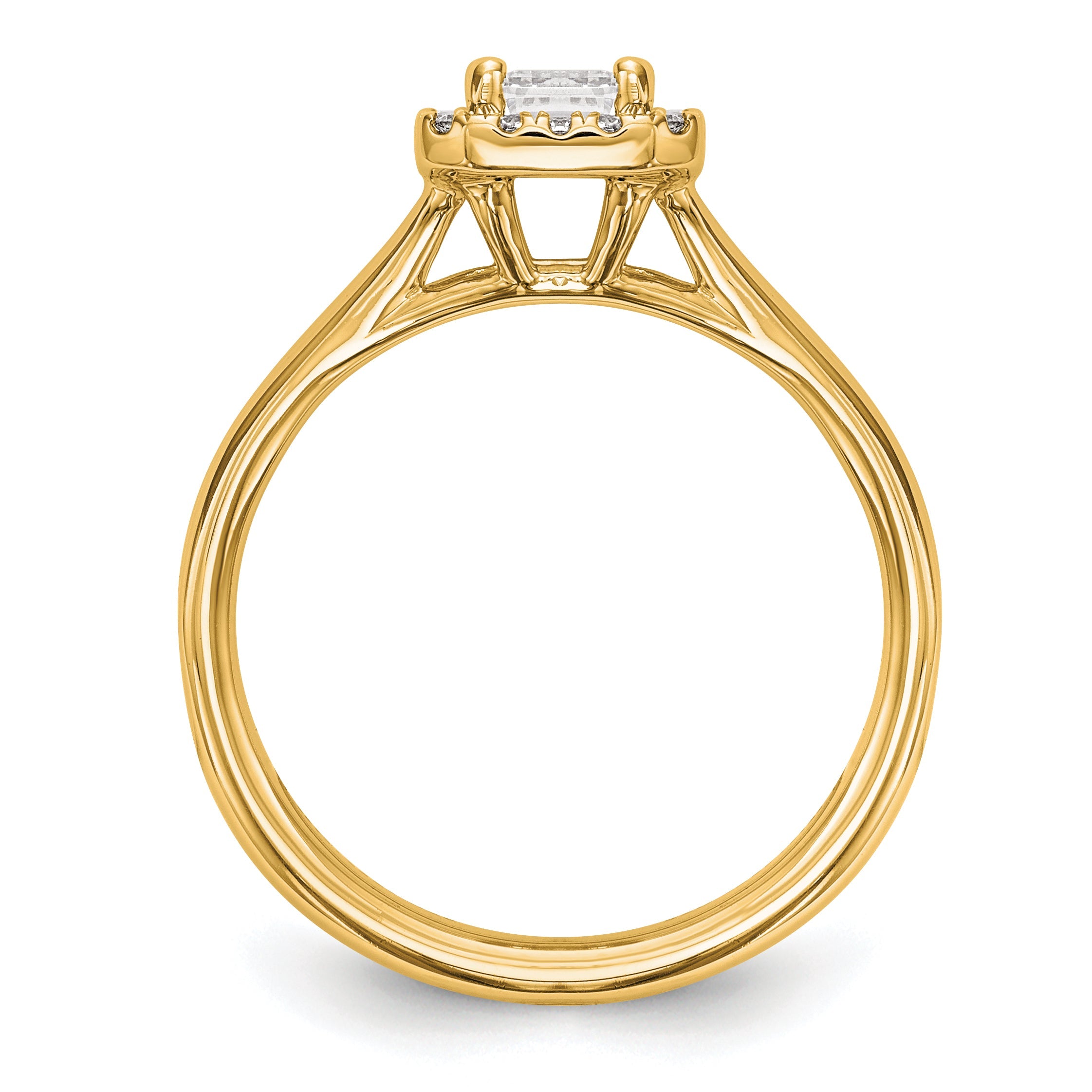 0.50ct. CZ Solid Real 14K Yellow Gold Emerald Halo Split Shank Engagement Ring