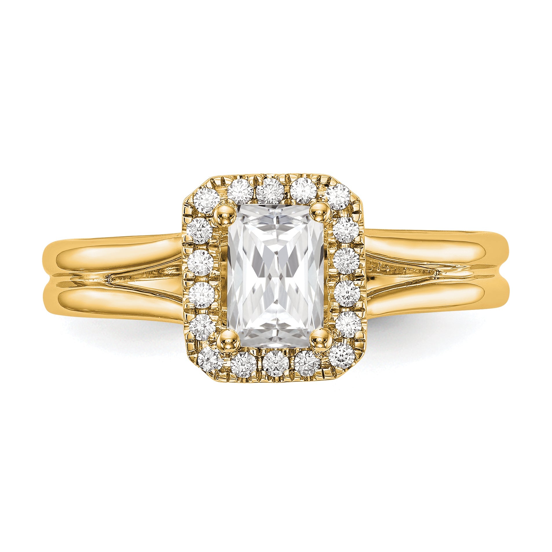 0.50ct. CZ Solid Real 14K Yellow Gold Emerald Halo Split Shank Engagement Ring