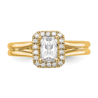 0.50ct. CZ Solid Real 14K Yellow Gold Emerald Halo Split Shank Engagement Ring