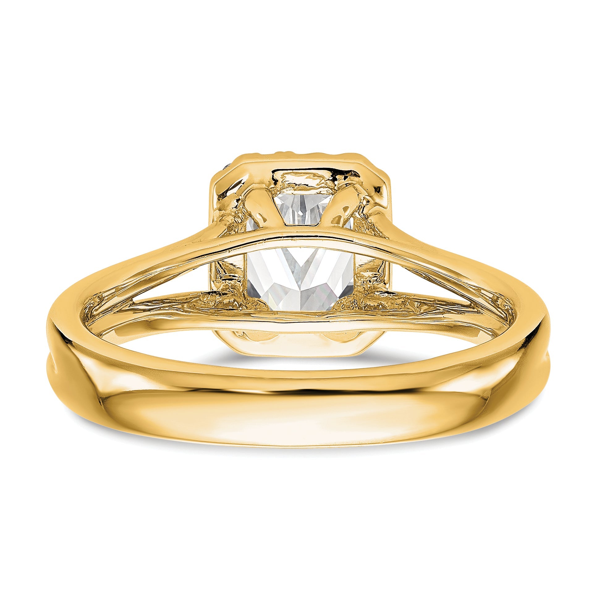 0.50ct. CZ Solid Real 14K Yellow Gold Emerald Halo Split Shank Engagement Ring