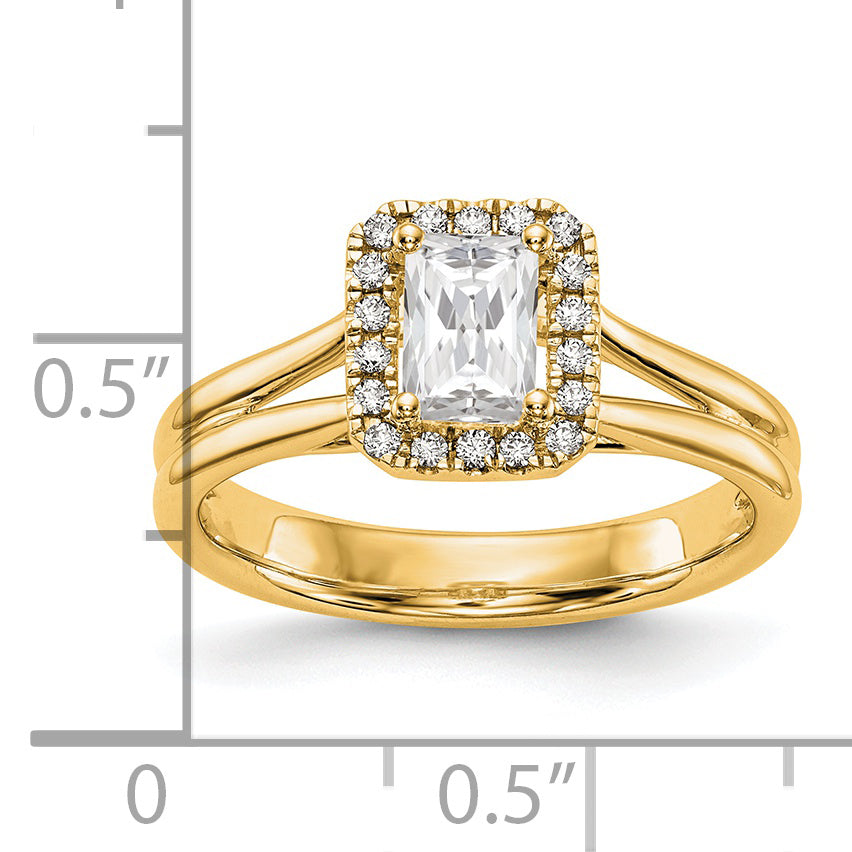 0.50ct. CZ Solid Real 14K Yellow Gold Emerald Halo Split Shank Engagement Ring