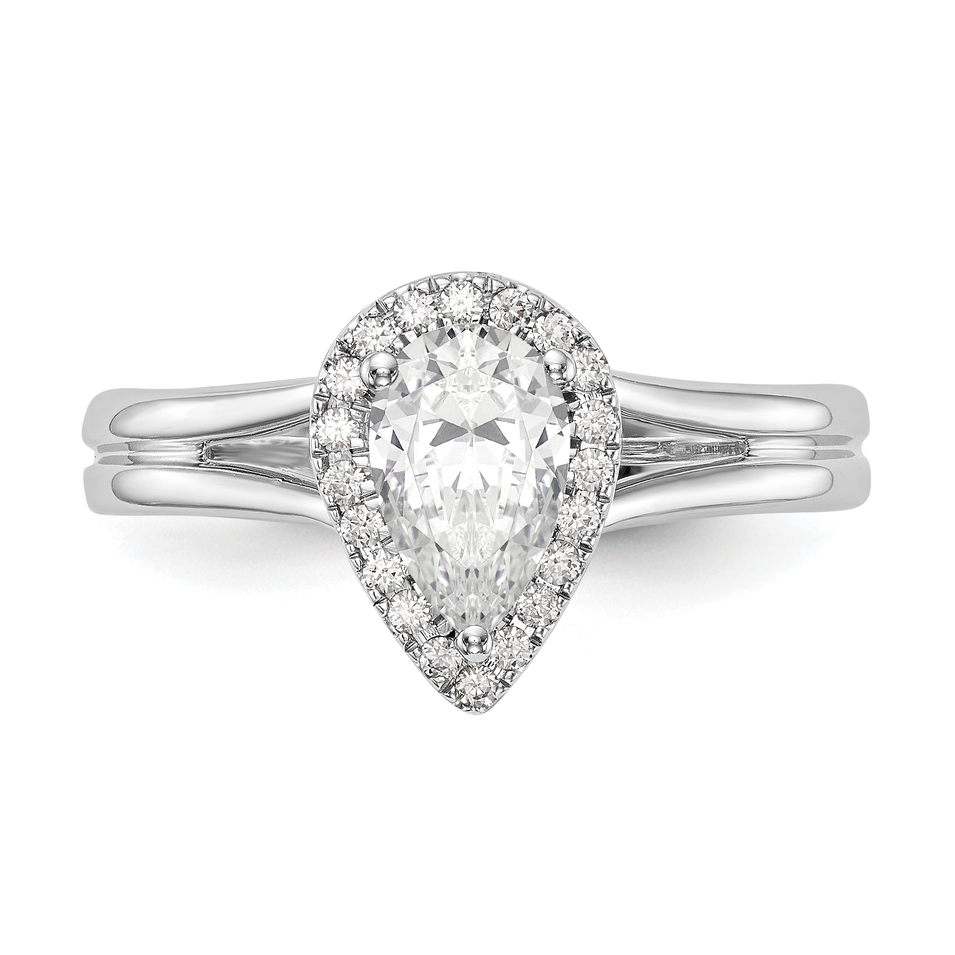 1.00ct. CZ Solid Real 14K White Gold Pear Halo Split Shank Engagement Ring
