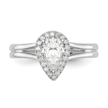 1.25ct. CZ Solid Real 14K White Gold Pear Halo Split Shank Engagement Ring