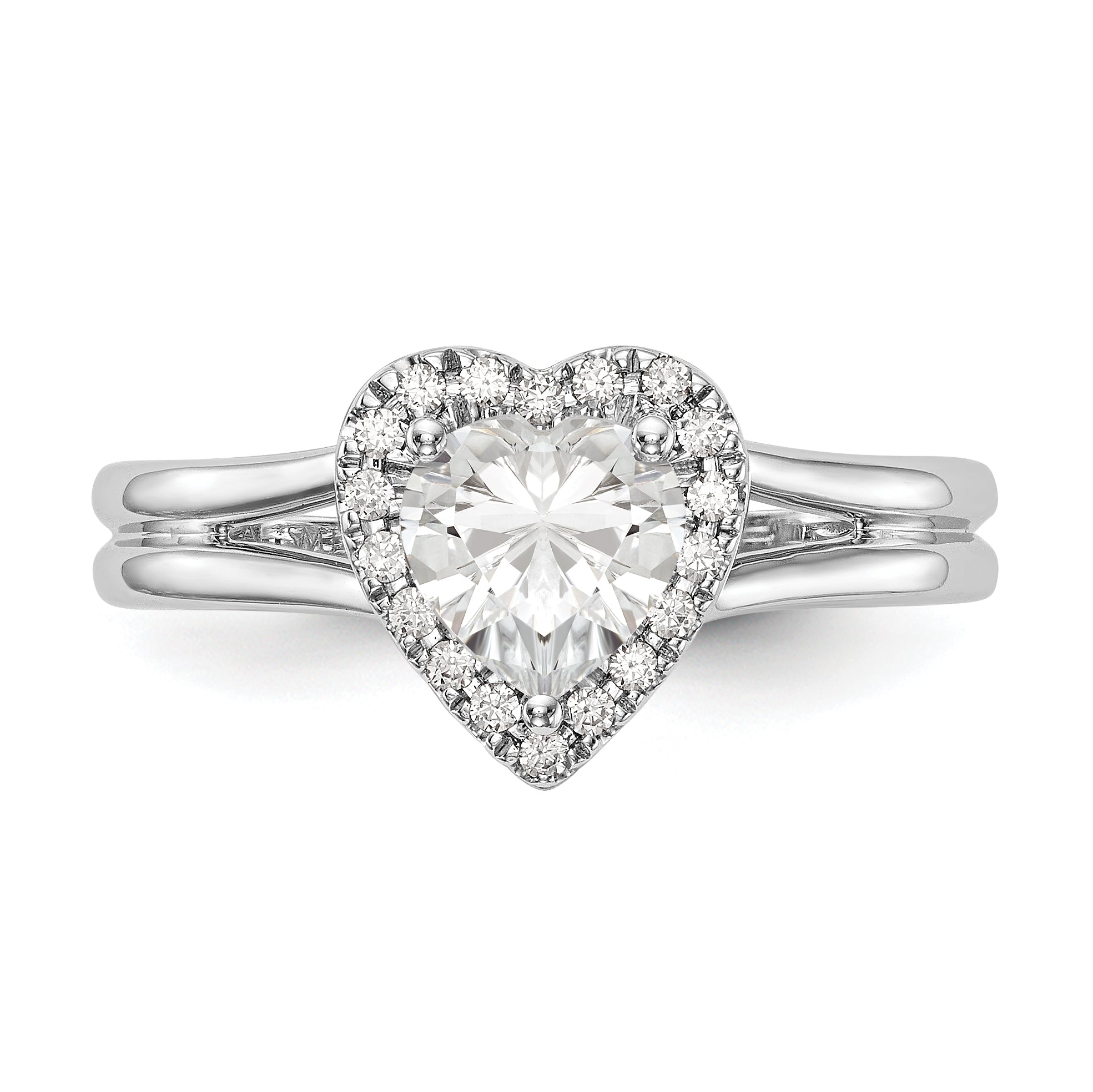 0.25ct. CZ Solid Real 14K White Gold Heart Halo Split Shank Engagement Ring