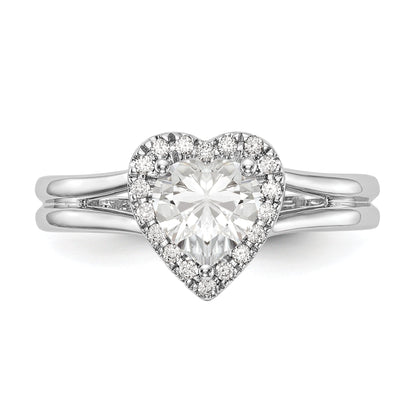 0.25ct. CZ Solid Real 14K White Gold Heart Halo Split Shank Engagement Ring
