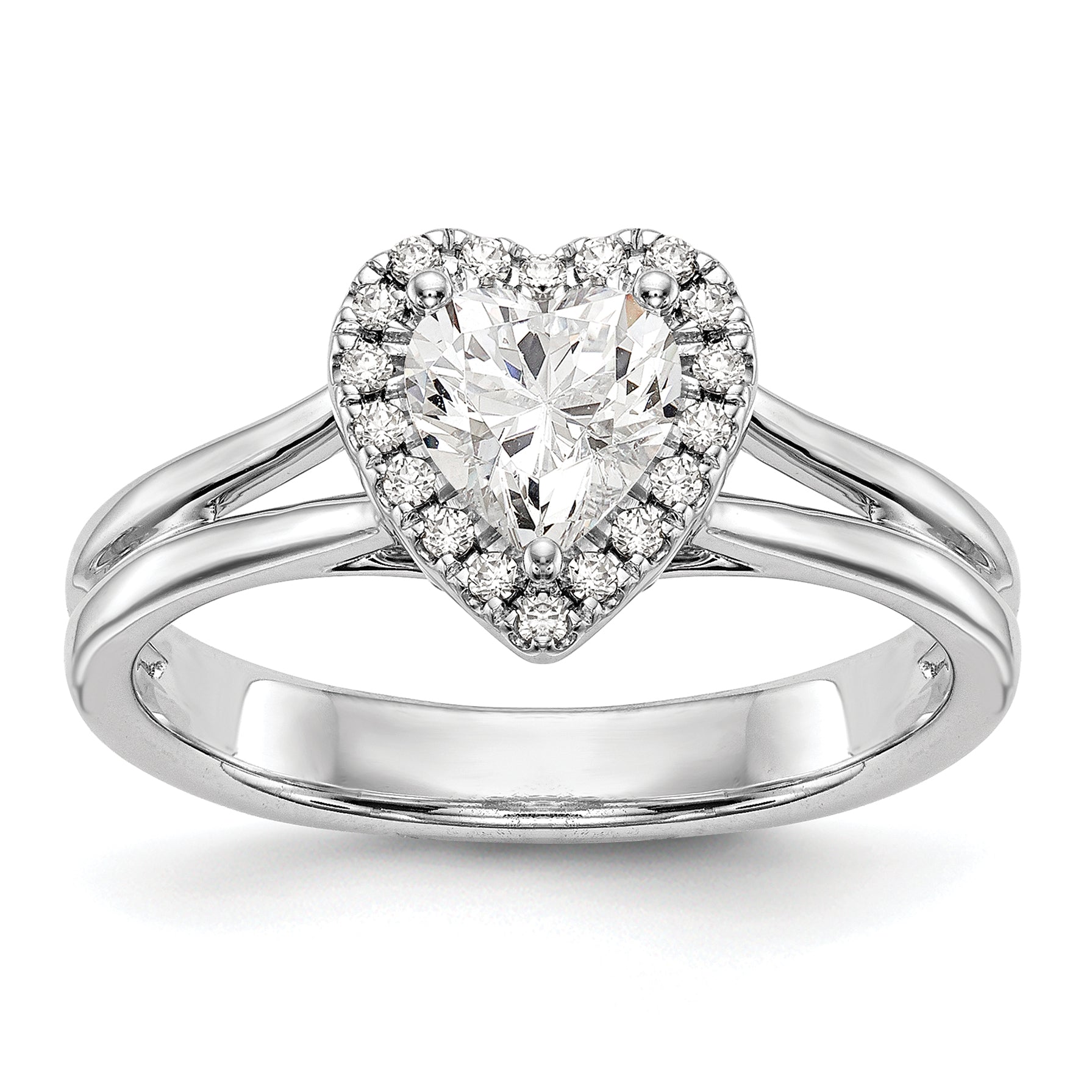 0.25ct. CZ Solid Real 14K White Gold Heart Halo Split Shank Engagement Ring
