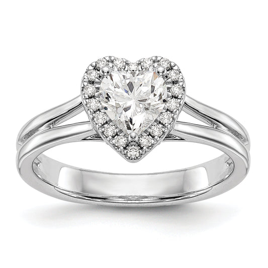 0.25ct. CZ Solid Real 14K White Gold Heart Halo Split Shank Engagement Ring