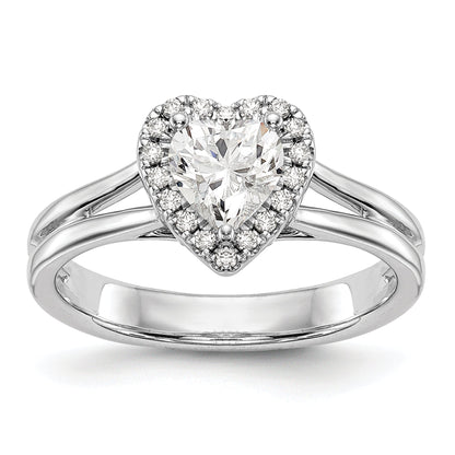 1.00ct. CZ Solid Real 14K White Gold Heart Halo Split Shank Engagement Ring