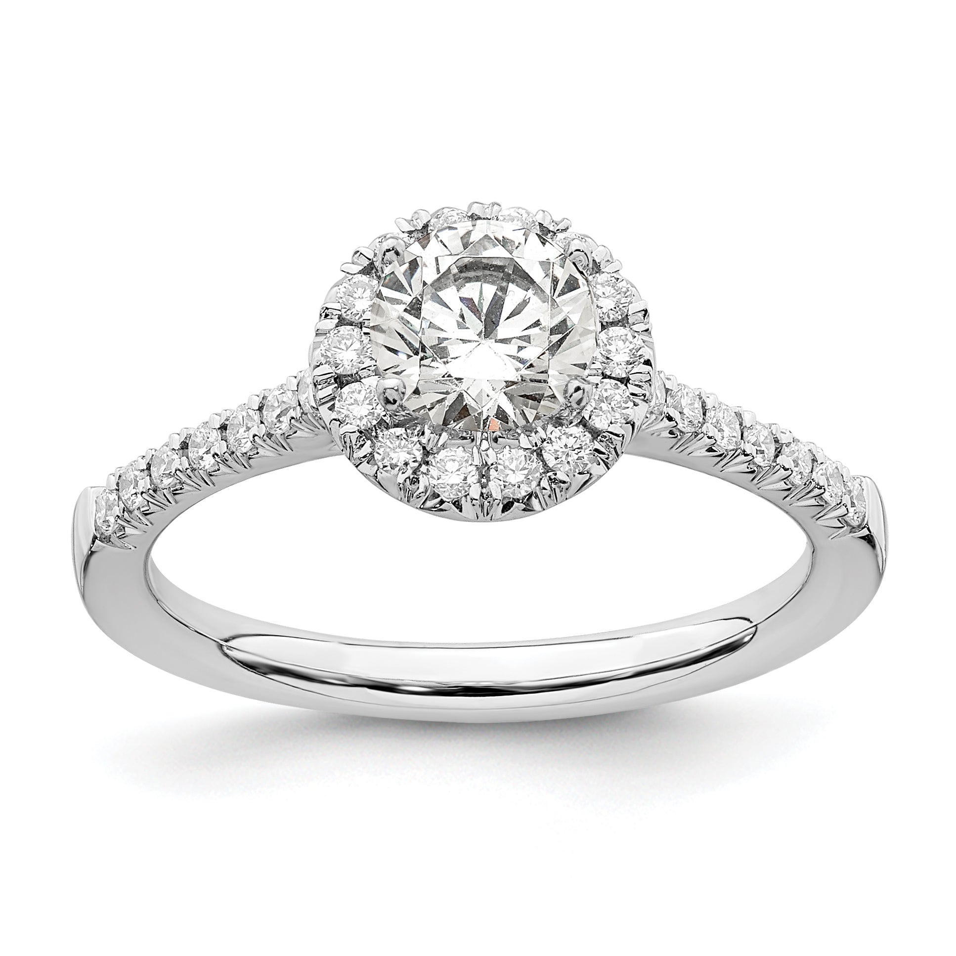 0.50ct. CZ Solid Real 14K White Gold Round Halo Engagement Ring